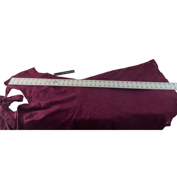 My Michelle Juniors Burgundy Lace Fit-and-Flare Dress Size 11 Open Back New - Picture 5 of 14